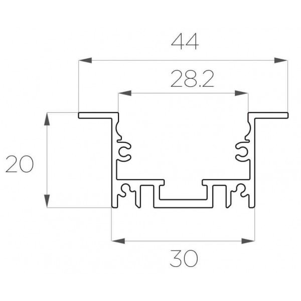 Профиль встраиваемый 20*44 мм (под плоский рассеиватель № 30)