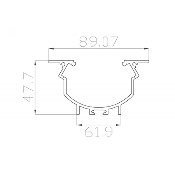 Профиль встраиваемый / подвесной 48*89 мм (под 2 плоских рассеивателя № 16 или 1 плоский рассеиватель № 44)