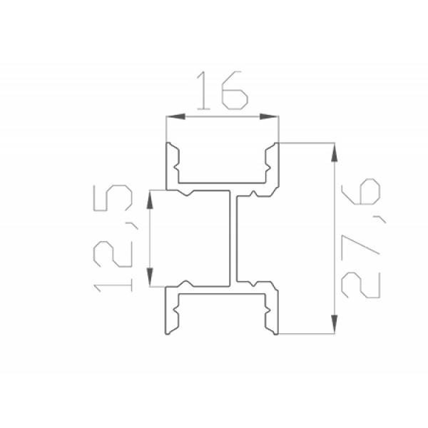 Профиль со скрытым монтажом 27*16 мм (под 3 плоских рассеивателя № 16)